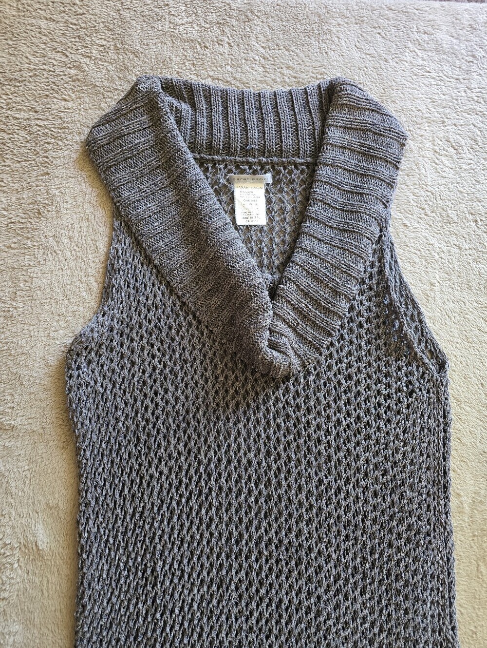 Sarah Pacini Open Knit Linen Cotton Blend Sleeveless Cowl Neck Dress One Size - Picture 5 of 11